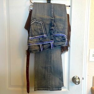 Cowgirl Tuff Purple bling White buckstitch 29W 33L